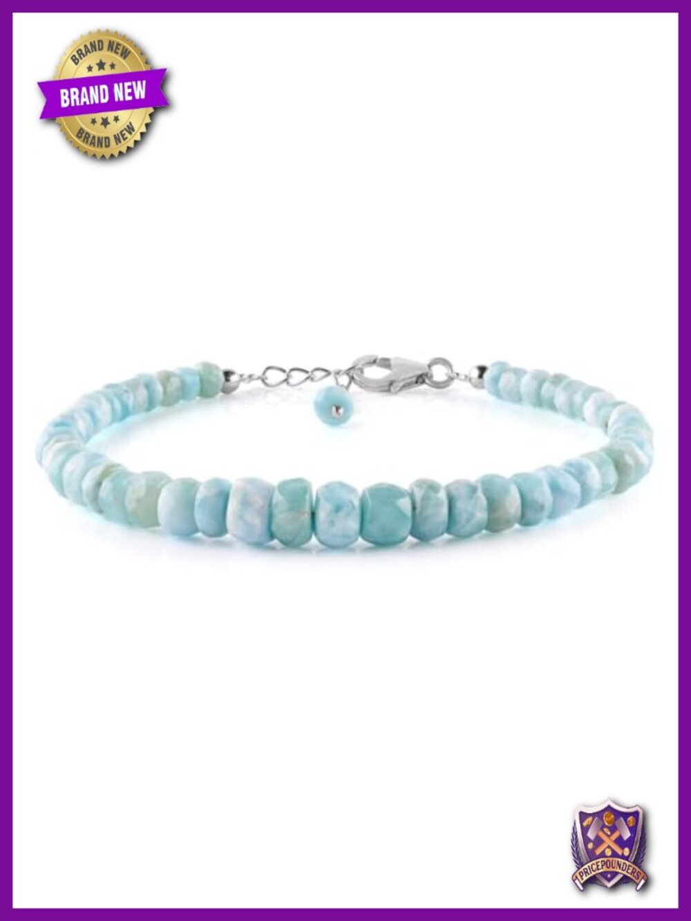 Larimar Gemstone Bracelet 925 Sterling Silver 7-8" Rondelle Beaded Sea Stone